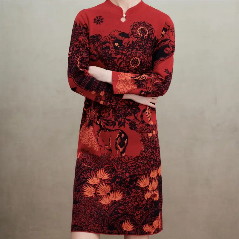 FINITY Long Sleeved Dresses Women's Red-4