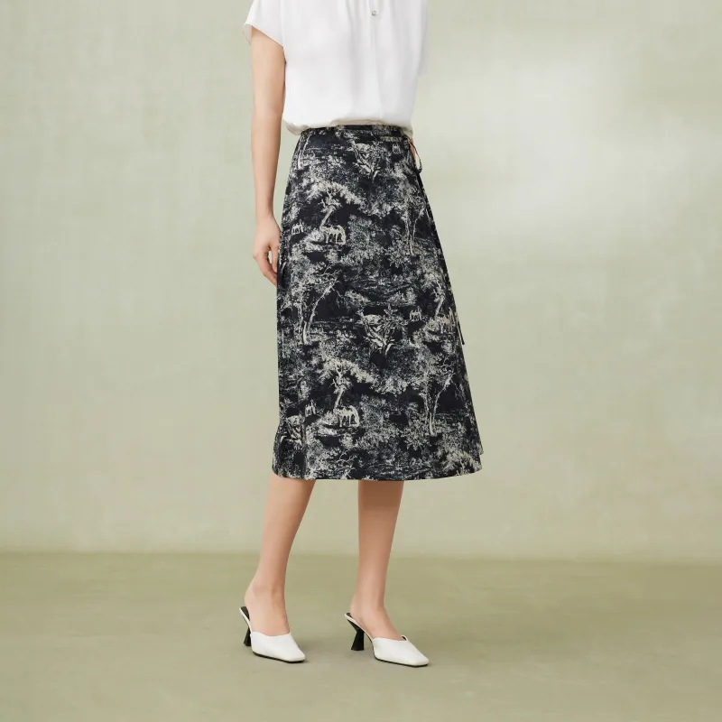 FINITY SS24 Casual Long Skirts Women's Black Background Print-4