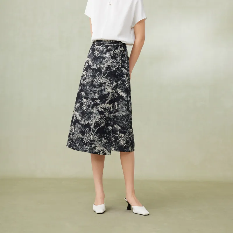 FINITY SS24 Casual Long Skirts Women's Black Background Print-5