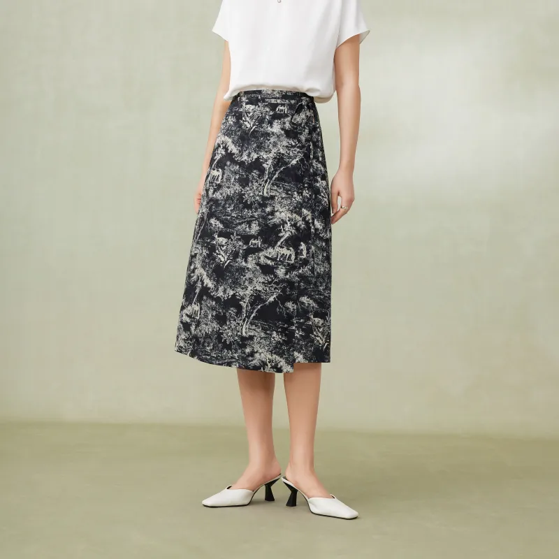 FINITY SS24 Casual Long Skirts Women's Black Background Print-2