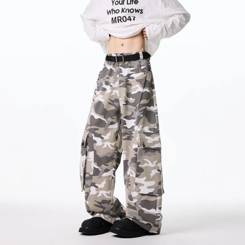 JUNGLE PANDA Jeans Unisex White Gray Camouflage-6