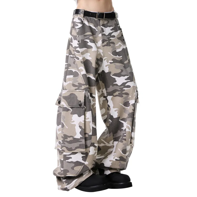 JUNGLE PANDA Jeans Unisex White Gray Camouflage-1