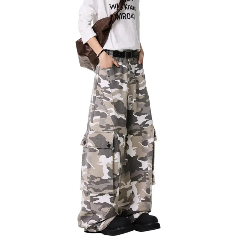 JUNGLE PANDA Jeans Unisex White Gray Camouflage-2