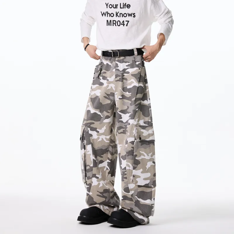 JUNGLE PANDA Jeans Unisex White Gray Camouflage-5