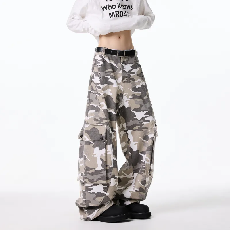 JUNGLE PANDA Jeans Unisex White Gray Camouflage-3