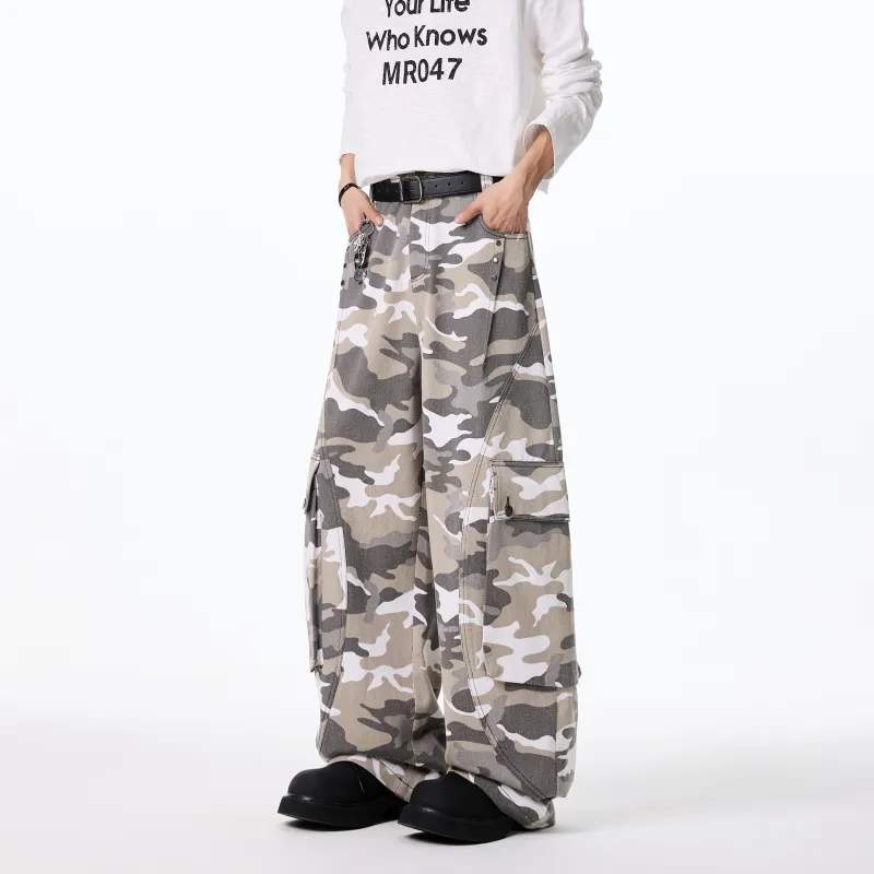 JUNGLE PANDA Jeans Unisex White Gray Camouflage-4