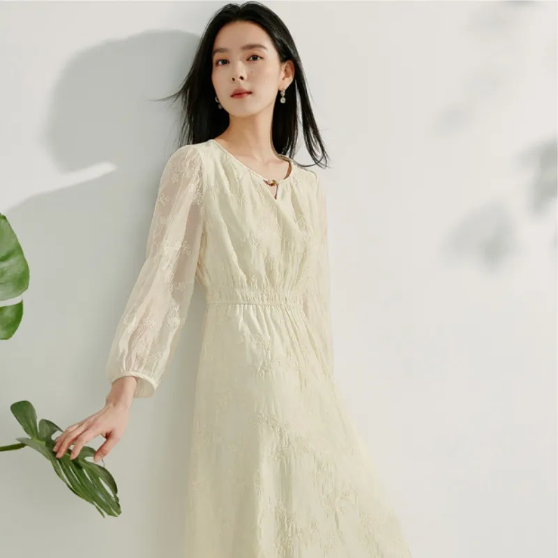 Inman Long Sleeved Dresses Women's Pear Blossom Beige-3
