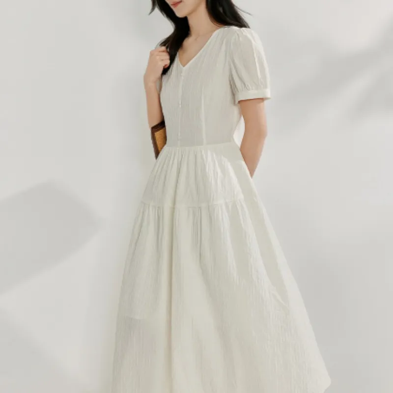 Inman Short Sleeved Dress Women's Pearl White-4