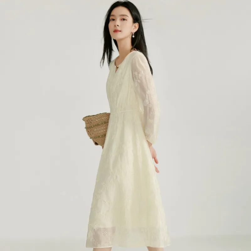 Inman Long Sleeved Dresses Women's Pear Blossom Beige-2