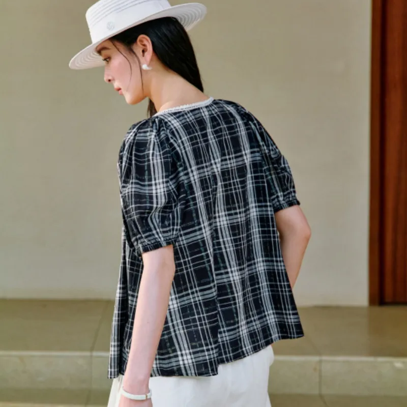 Inman Shirts Women's Blue White Plaid-4