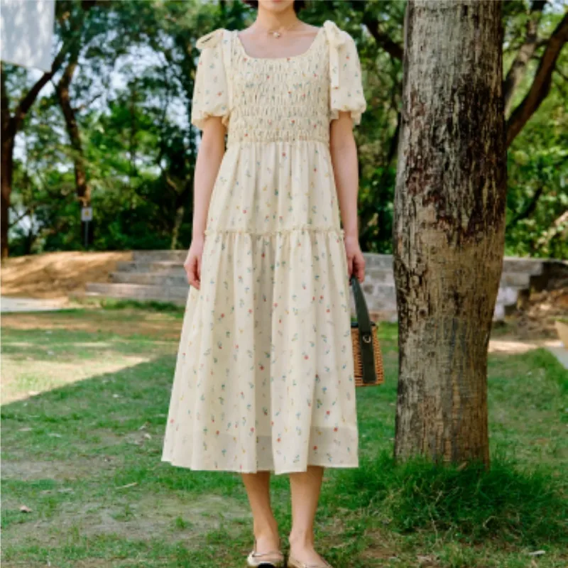 Inman Short Sleeved Dress Women's Yellow With Print-2