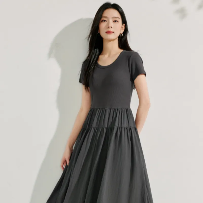 Inman Short Sleeved Dresses Women's Black Gray Color-2