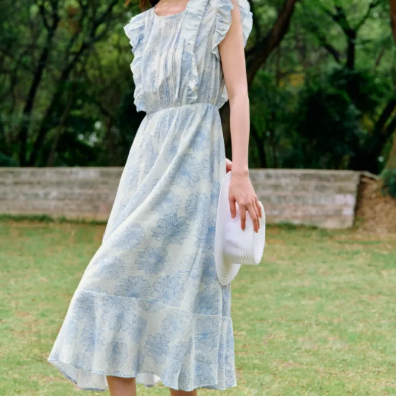 Inman Sleeveless Dresses Women's Lake Aqua Blue Flower-3