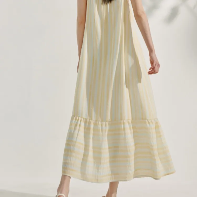Inman Long Sleeved Dress Women's Yellow Blue Stripes-5