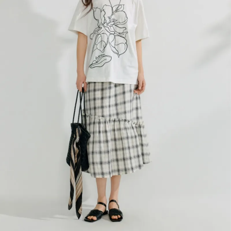 Inman Casual Long Skirt Women's Black White Plaid-4