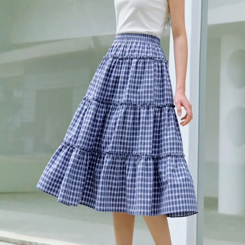 Inman Casual Short Skirts Women's Royal Blue Plaid-3