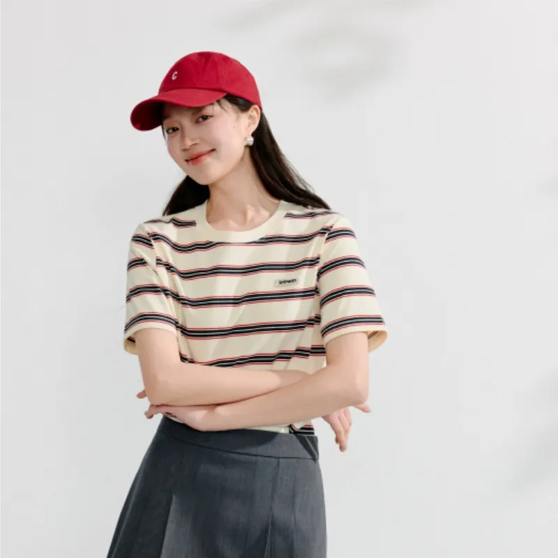 Inman T Shirt Women's Red Blue Stripes-2