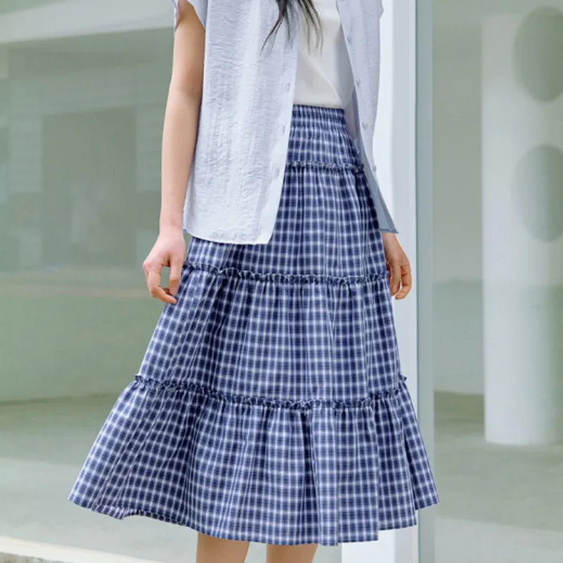 Inman Casual Short Skirts Women's Royal Blue Plaid-2