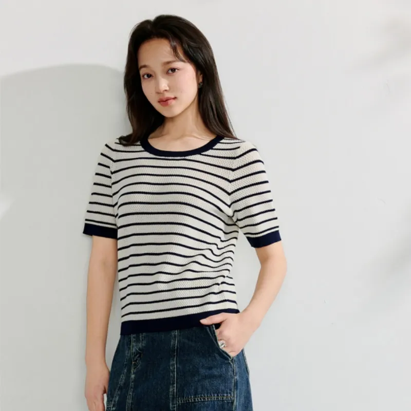 Inman Knitwear Women's Dark Royal Blue Apricot Strip-4