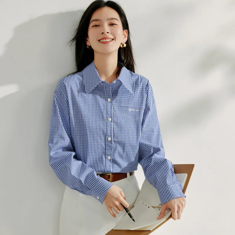 Inman Shirt Women's Royal Blue Plaid-2