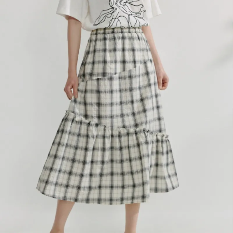 Inman Casual Long Skirt Women's Black White Plaid-2
