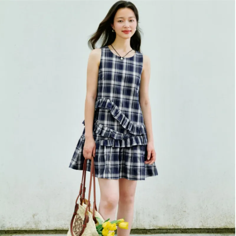 Inman Sleeveless Dresses Women's Royal Blue Plaid-2