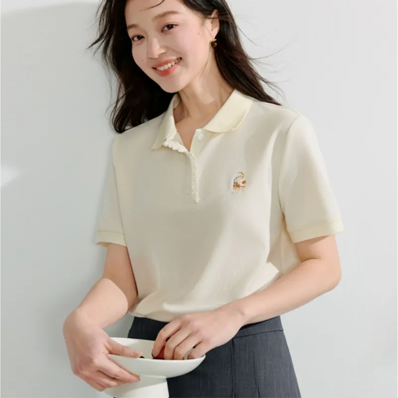 Inman T Shirt Women's Light Beige Apricot-3
