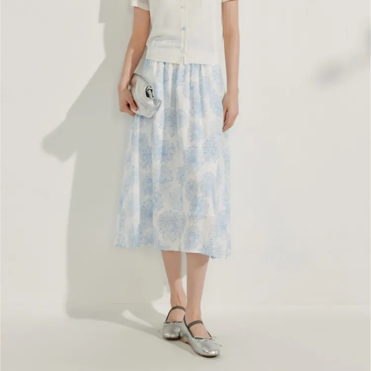 Inman Casual Long Skirts Women's Lake Blue Floral-2