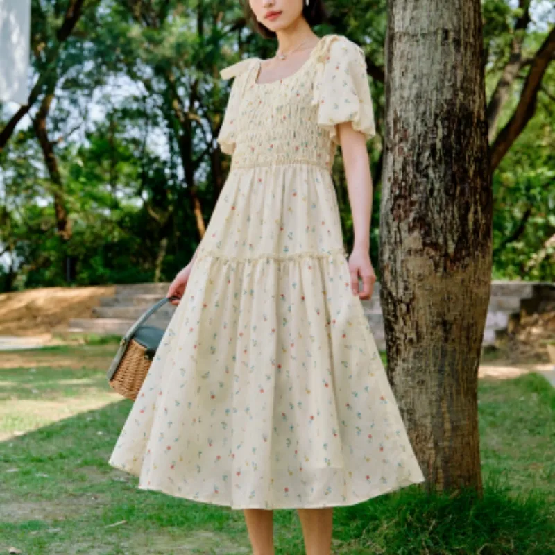 Inman Short Sleeved Dress Women's Yellow With Print-4