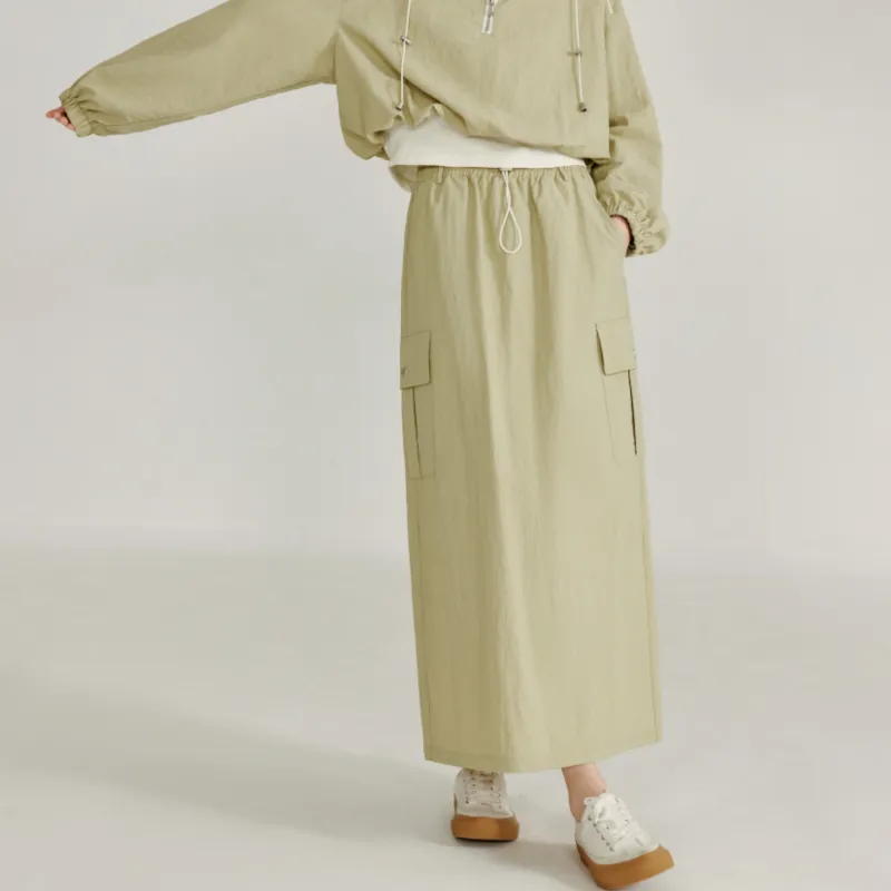 Inman Casual Long Skirts Women's Khaki Green-3