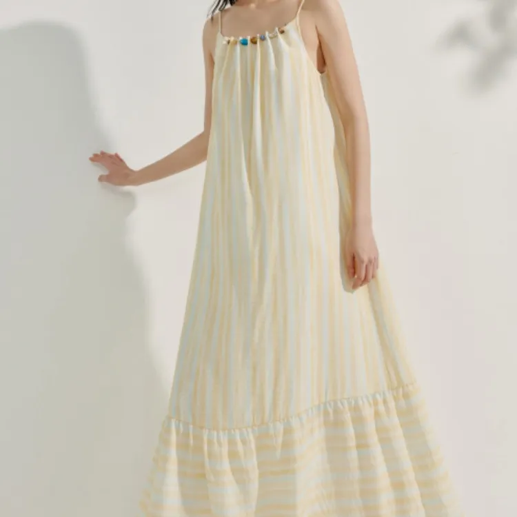 Inman Long Sleeved Dress Women's Yellow Blue Stripes-3