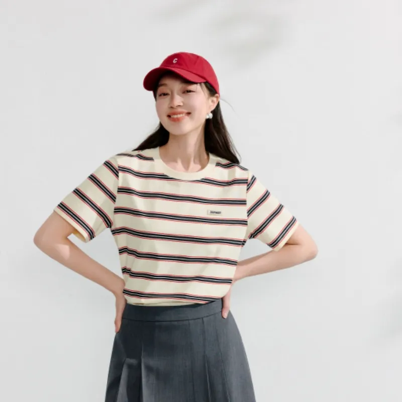Inman T Shirt Women's Red Blue Stripes-3
