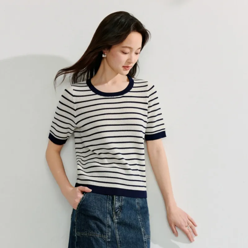 Inman Knitwear Women's Dark Royal Blue Apricot Strip-3