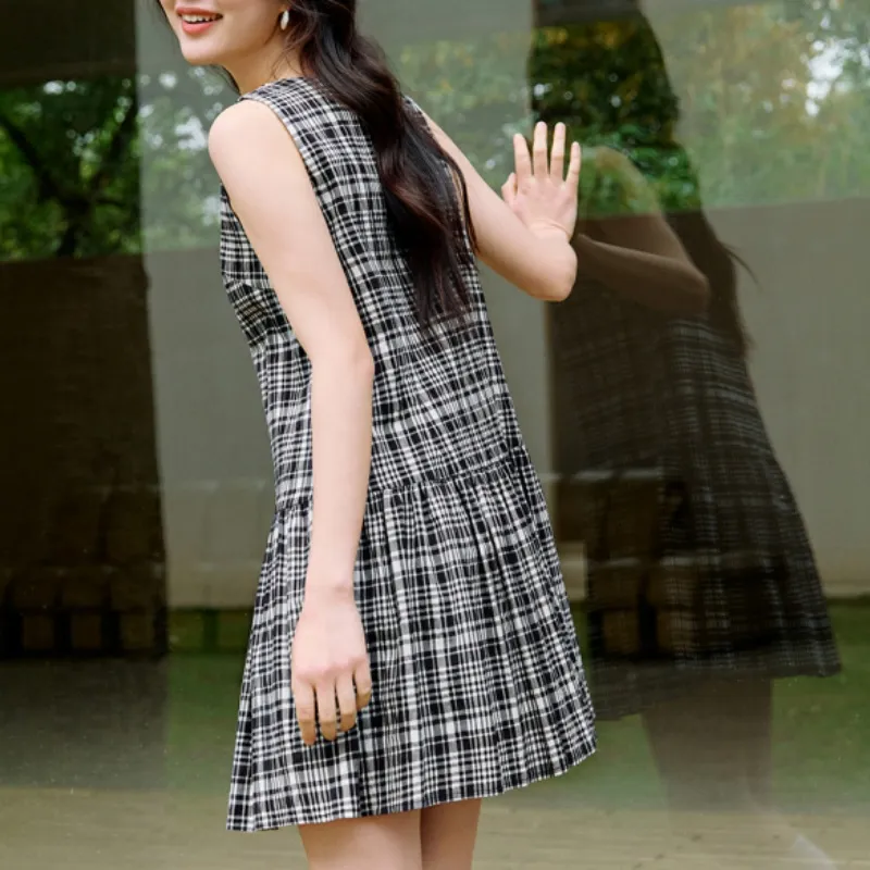 Inman Sleeveless Dress Women's Black White Plaid-3