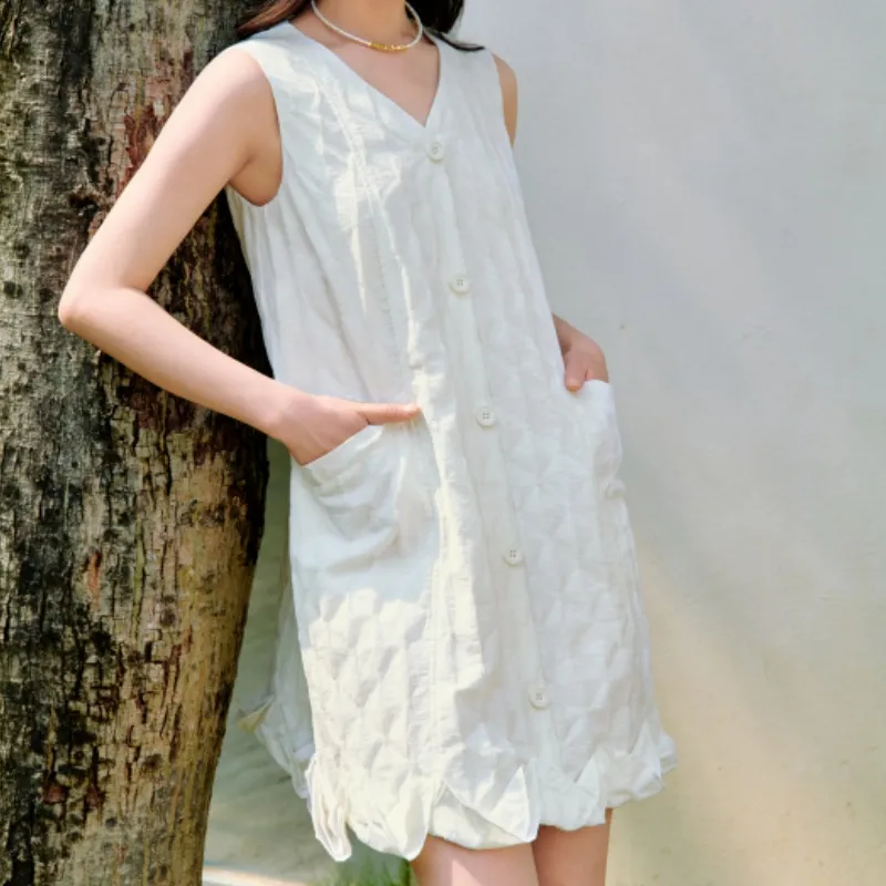 Inman Sleeveless Dresses Women's Cloud White-3