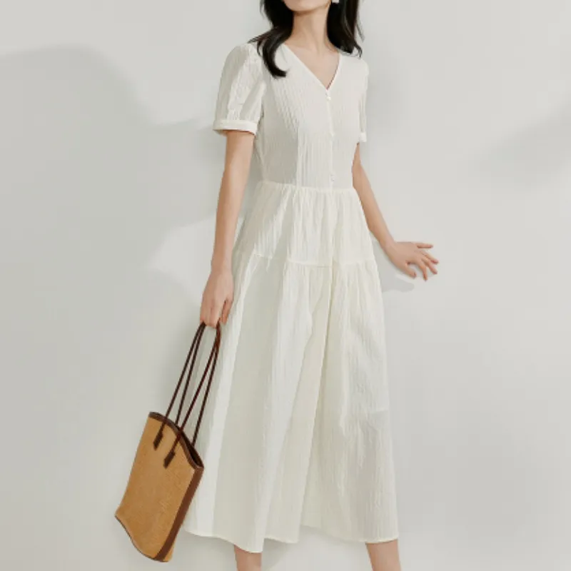 Inman Short Sleeved Dress Women's Pearl White-3