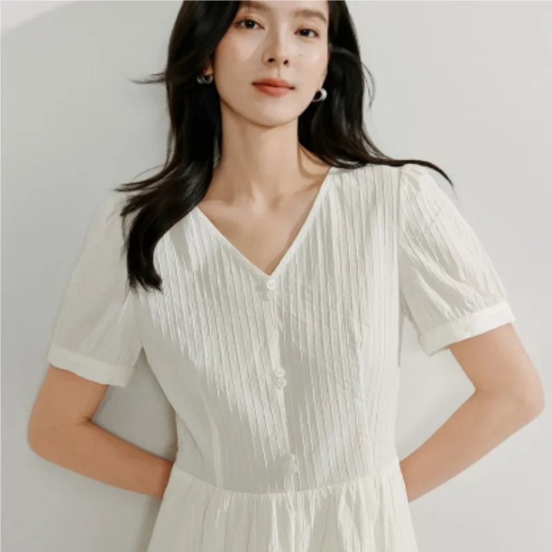 Inman Short Sleeved Dress Women's Pearl White-2