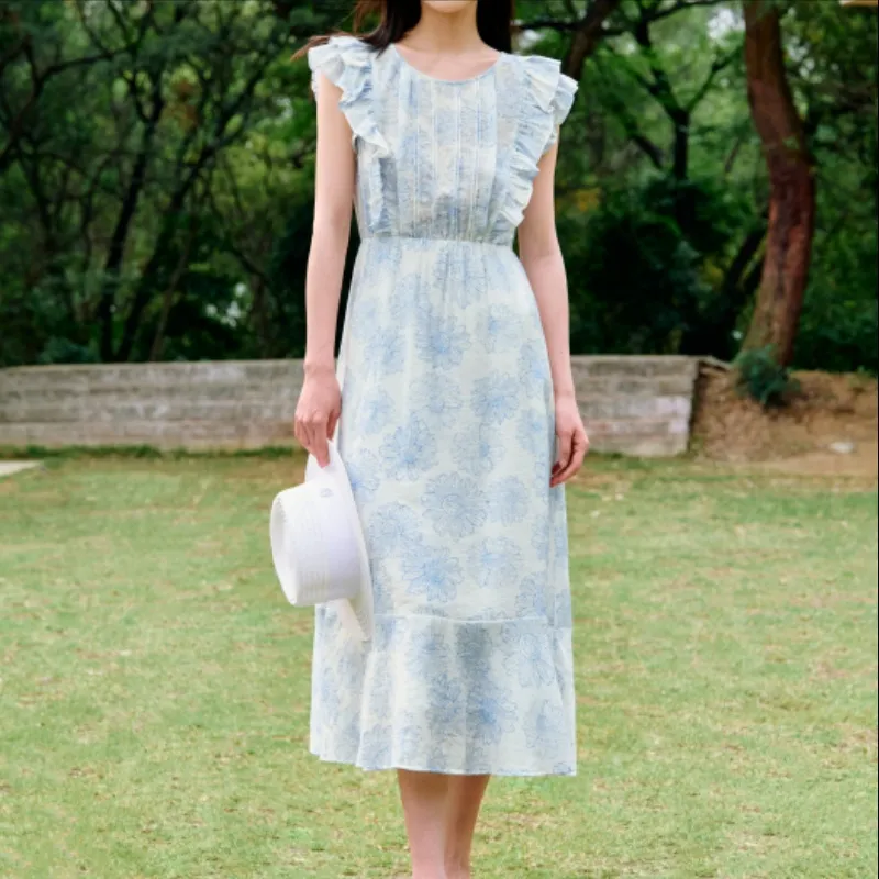 Inman Sleeveless Dresses Women's Lake Aqua Blue Flower-2