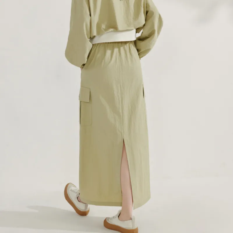 Inman Casual Long Skirts Women's Khaki Green-4