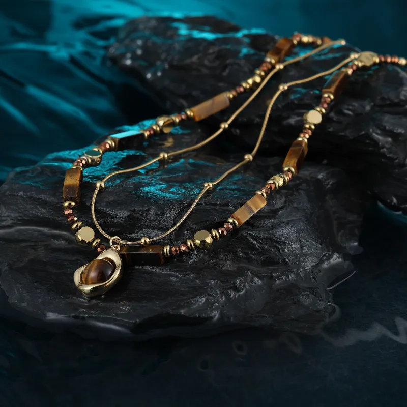 MISS XIA JWY Tiger's Eye Stone Necklaces Women's-3