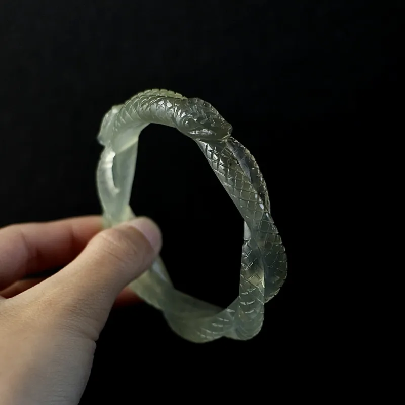 South Asia Natural Serpentine Jade Bangles Unisex-4