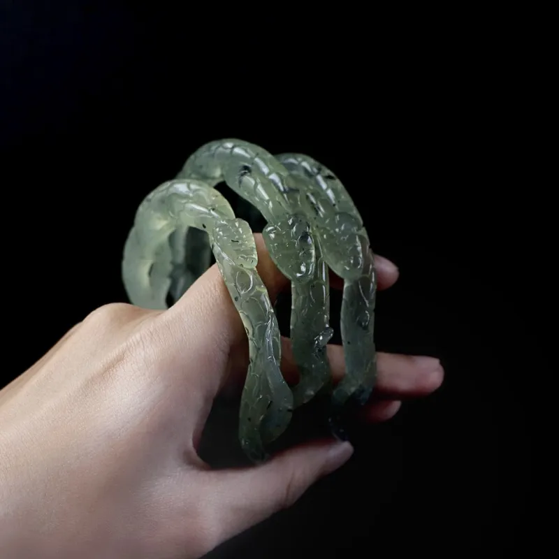 South Asia Natural Serpentine Jade Bangles Unisex-6