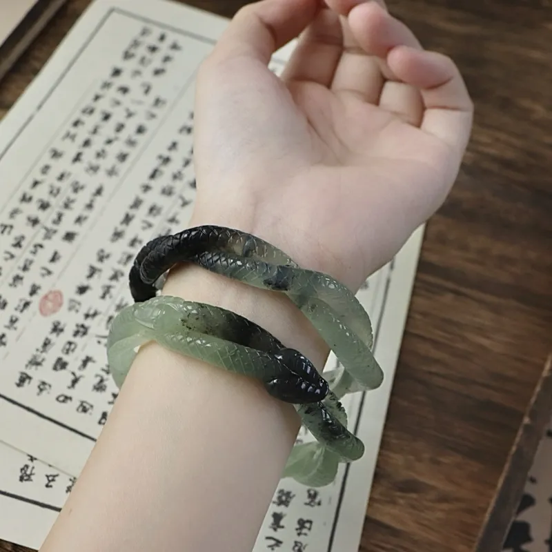South Asia Natural Serpentine Jade Bangles Unisex-3