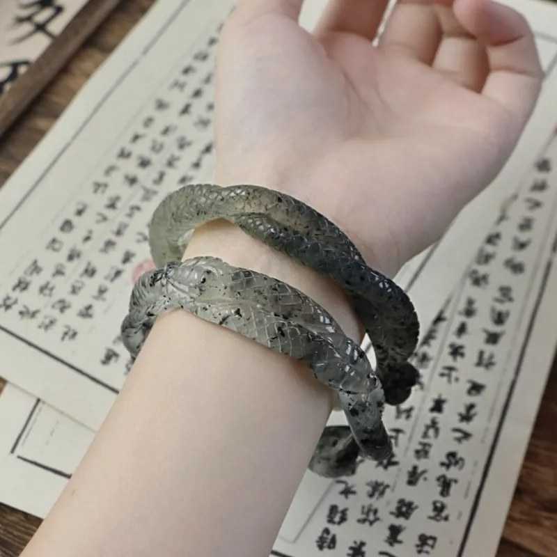 South Asia Natural Serpentine Jade Bangles Unisex-3