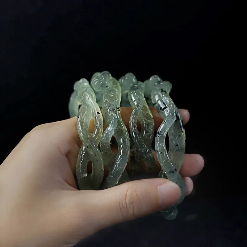South Asia Natural Serpentine Jade Bangles Unisex-4