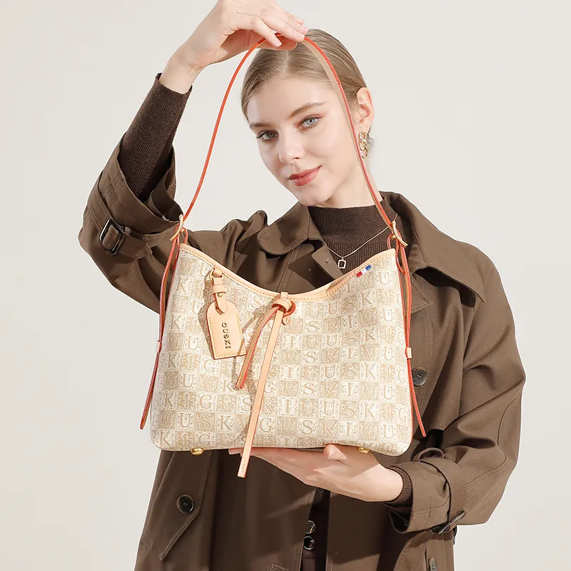 GUSKI Top Grain Cow Leather Tote Handbag, Shoulder Bag Women's Coffee/Beige/Light Green-7
