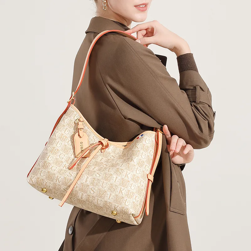 GUSKI Top Grain Cow Leather Tote Handbag, Shoulder Bag Women's Coffee/Beige/Light Green-5