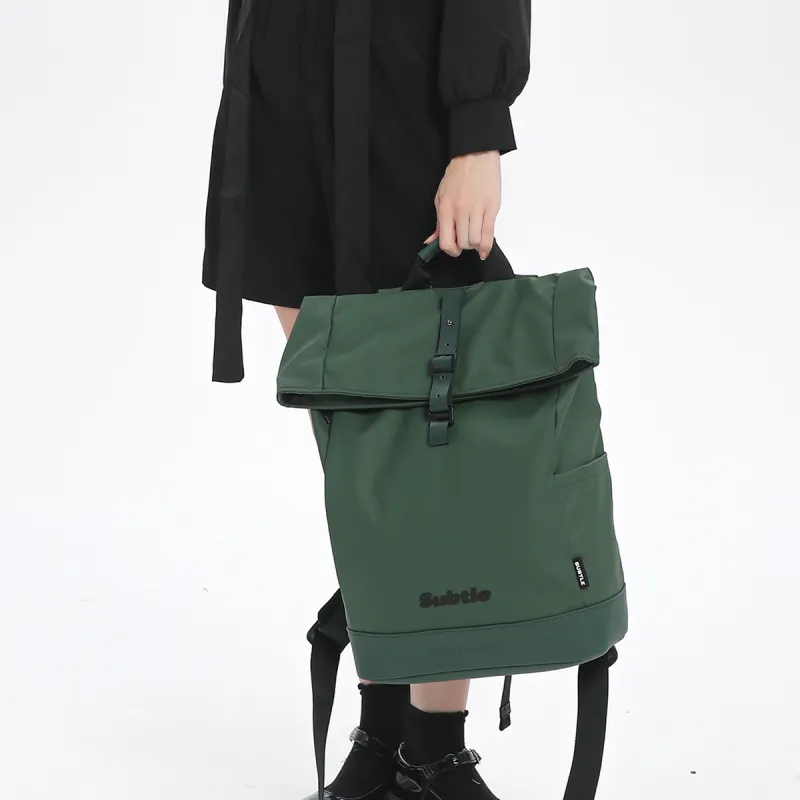 Subtle PU Backpack Large Size Unisex Rock Black, Pale Green, Sand Brown-6
