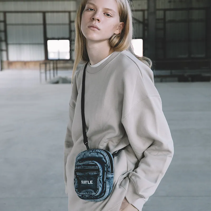 Subtle Cotton Shoulder Bag, Crossbody Bag Unisex Star Cloud Black/Berry Blue-8