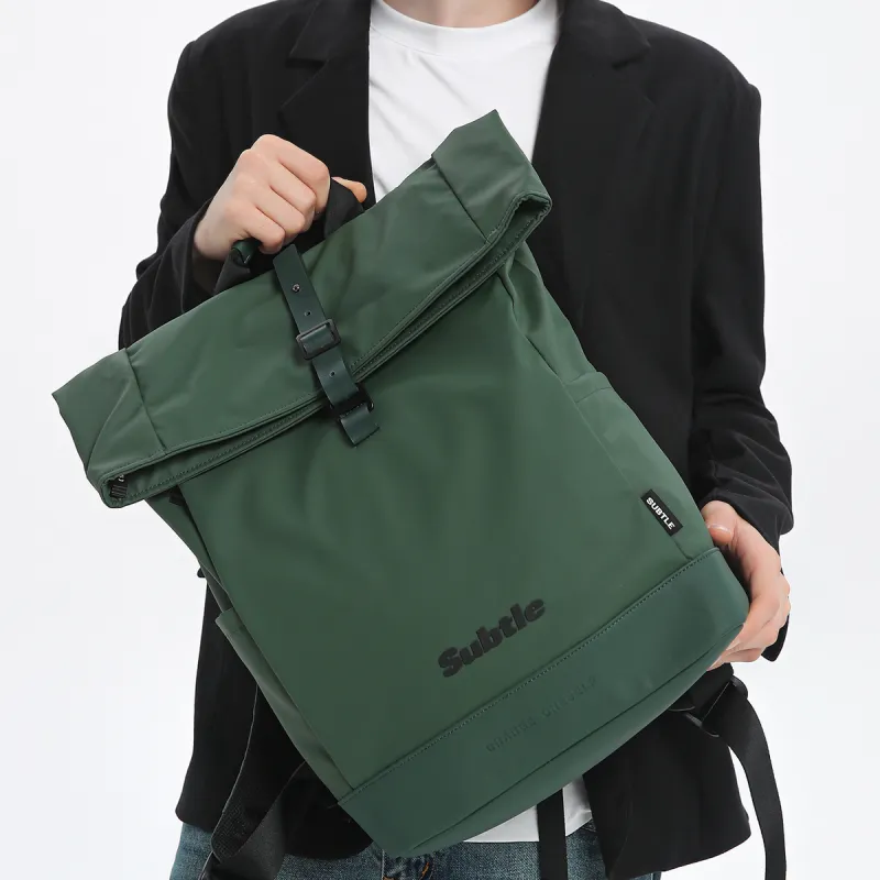 Subtle PU Backpack Large Size Unisex Rock Black, Pale Green, Sand Brown-5
